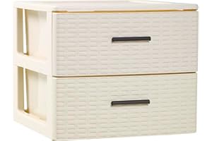 Acan Tradineur - Cajonera de ordenación Rattan de plástico - 2 cajones - Torre de almacenaje Multiusos, Organizador Auxiliar, Almacenamiento, baño - 31,5 x 36,5 x 36,5 cm - Color Marfil