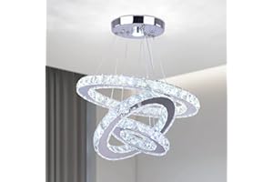 Cainjiazh Cristal Moderno Lámparas de araña 3 Anillos Ronda LED Lámpara de araña Accesorios DIY Iluminación Colgante Lámpara de techo ajustable para Comedor Dormitorio Sala de estar (Cool White)