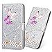 Produktbild 3D Butterfly Bling Glitter Glitzer Diamond Musterg Ledertasche Slim Retro Bookstyle mit Standfunktion Karteneinschub Magnetverschluss Flip Wallet Hülle Schutzhülle für Samsung Galaxy A6 Plus 2018