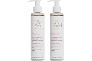 TAAJ | Lait Démaquillant Micellaire Hymalaya | Nettoie et Démaquille | Élimine les Impuretés | Peau Parfaitement Douce et Souple | Fabriqué en France | Vegan | Lot de 2x 200ml