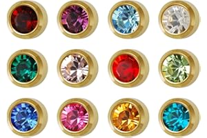 12 Pairs Studex Birthstones Large 5mm Gold Plated Bezel Setting Ear Piercing Stud Earrings