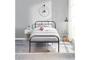 EGGREE - Marco de Cama Individual de Metal con cabecero y piecero para niños y Adultos, Gracia Negro 90 x 190 cm