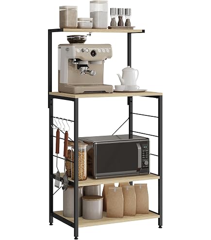 Scaffale Cucina Multiuso WOLTU 4 Ripiani Con Cestino, Ganci E Portabottiglie - 80x40x168 Cm, Struttura Metallo E Legno (Marrone Rustico/Nero)