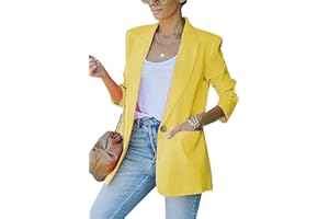 YMING Femme Ouverts sur Le Devant Cardigans Couleur Unie Revers Vestes Manches Longues Blazers avec Poche