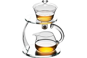 Fire Kirin Théière en verre semi-automatique rotative avec infuseur chinois résistant à la chaleur (transparent, théière (uniquement)