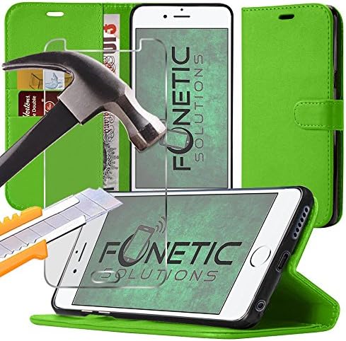 (Green) HTC Desire 650 case Wallet Stand Flip Leather Case Skin Cover withCredit/Debit Card holder slots and Quality Crystal Clear tempered Glass Screen Protector Guard by Fonetic Solutions®
