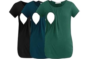 Smallshow 3 Pack Nursing Tops Short Sleeve Side Ruched Breastfeeding Clothes