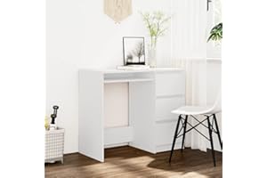 Higsose Scrivania in studio, bianco, 90 x 45 x 76 cm, materiale in legno, elegante scrivania per computer con 3 cassetti, raccoglitore e libri, tavolo da lavoro per ragazzi e cameretta dei bambini
