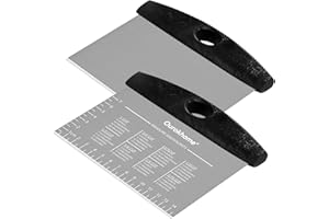 Ourokhome Dough Pastry Bench Cutter Scraper, Stainless Steel Pizza Cutter for Kitchen Baking, Dishwasher Safe, Anti-Wear Laser-Engraved Measuring Scale and Conversion Chart, 2 Pack, Black