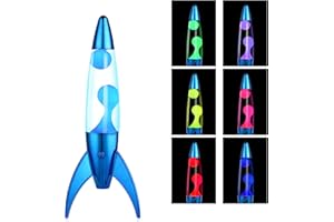 GorYeeFine Rocket Shaped LED Lava lamp with7 Colors Change, Non-Buble Safe DC Powered Relaxing Night Lights for Kids Adults(Clear/White)