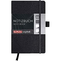 Herlitz My.book Notizbuch A6, Liniert, Schwarzes Ledercover, 96 Blatt, Mit Leseband