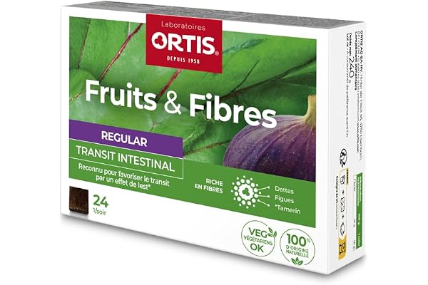 Ortis - Fruits & Fibres Regular 24 Cubes - Complément Alimentaire pour Favoriser le Transit Intestinal - En cas de Paresse Intestinale Régulière - 100% Naturel à base de Rhubarbe