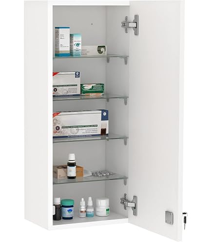 Spetebo Armoire à Pharmacie XXL 50x30cm - Porte Verre Dépoli Verrouillable - 3 Étages - Montage Murale