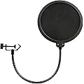 Microphone anti-pop avec filtre double couche, filtre pop réglable avec col de cygne pour microphone de studio et pied de microphone