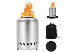 Smokeless Fire Pit WODSTA 14cm x 20cm Table Top Fire Pit with Fireproof Mat Portable Bag and Hook Portable Fire Pit Mini Solo Stove Camping Wood Stove Campervan Essentials for Indoor and Outdoor etc