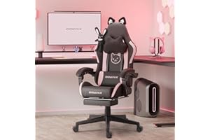 Dowinx Krzesło gamingowe, edycja słodkiego kota, ergonomiczne krzesło komputerowe z wysokim oparciem i podparciem okolic lędźwiowych, skóra PU, podnóżek, czarne, LS-6655