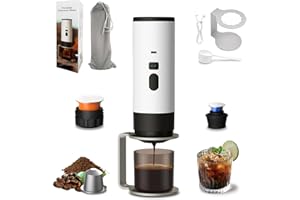 Generico Macchina da Caffe Portatile 3-in-1, Macchina per Caffè Espresso Portatile con Display LED e Serbatoio 90ml,15 Bar, Auto-Riscaldamento, USB-C, con Caffè Macinato/Capsula NS (Bianco)