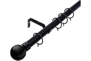 K KESTREL Lister Cartwright 28mm Obsidian Black Extendable Metal Curtain Pole Set (Obsidian Black Ball Finial, 120-210 cm)