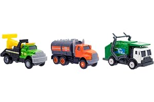 Mighty Fleet Diecast 3-pack, bärgningsbil, sopbil och tankfartyg, hållbar 7,6 cm formgjutningsfordon för barn i åldrarna 3+