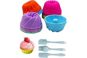 RZMZBY 24 stampi per ciambella in silicone e 3 supporti per torte, mini stampi per muffin riutilizzabili (4 colori)