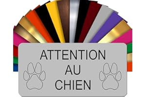 GRAVURE CONCEPT Plaque Attention Au Chien Autocollante – Plaque De Maison PVC Adhésive 10 x 5 cm – 21 Couleurs Disponibles (Gris)