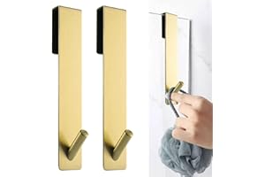 Cimown Pack de 2 Ganchos de Pared de Ducha - Ganchos de Ducha - Ganchos de Pared de Ducha sin taladrar,Ganchos de Puerta para Puertas de Ducha de Vidrio sin Marco en baño (Dorados)