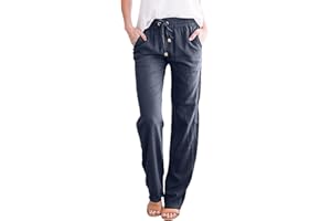 BAIOMAWZH Pantalon en Coton et Lin pour Femmes Pantalon Décontracté Taille Haute à Taille élastique avec Cordon de Serrage Pantalon Baggy Confortable avec Poches