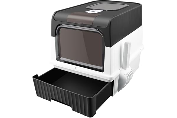 Grande Maison de Toilette Chat Pliable,Bac de Tiroir et Pelle à Litière,Portable,Bac à Litière Fermé Compartiment Inférieur Amovible pour Un Nettoyage Facile 49 * 37 * 35 cm-Noir