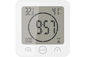 Wowlela Shower Clock Dusche Uhr Wasserdicht, Badezimmer Uhr Digital mit Saugnapf LCD Display Luftfeuchtigkeit Temperatur Wanduhren, Countdown Timer