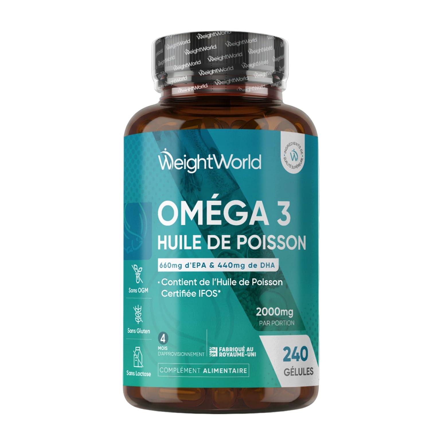 Omega 3 visolie 2000 mg, 240 omega 3 gelcapsules voor 4 maanden - hoge concentratie EPA 660 mg + DHA 440 mg, voor hart, hersenen, zicht, bloeddruk, visolie omega 3, geurloos | Met EPA 660 mg & DHA 440 mg, Omega Fish Omega 3 zonder geur