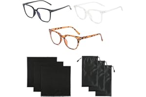 CQQNIU 3 PC Anti-Blaulicht-Brille Anti-Augenermüdung Kopfschmerzen Schwarzer Rahmen Unisex Gaming-Brille Quadratisch (Kostenlos 3 Brillentücher, 3 Brillenbeutel)