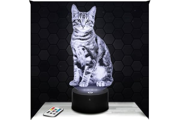 Lampephoto.fr - Lampe 3D Chat Décoration Animal Chaton Félin, Idée Cadeau Homme Femme Objet Chat Veilleuse Adulte Déco Chambre, Idee Cadeau Noel Homme Femme Original, Effet Hologramme, TOP