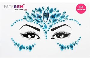 WONDERCAT LONDON Face Gems Face Jewels Adhesive Glitter Tattoo Sticker Festival Rave Party Body Make Up (Blue AW035)