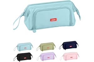 NEWUPZSI Piórnik o dużej pojemności, piórnik na przybory listowe, płótno, wielowarstwowy, dla studentów, dziewcząt i chłopców, Jasnoniebieski Plus, Etui na wizytówki