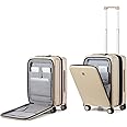 Hanke 18 Inch Carry On Luggage with Front Pocket Aluminum Frame （Can Not Open in The Middle） Hard Shell Suitcases with Wheels Rolling Luggage Suitcase with Lock Travel Luggage for Weekender, Cuban