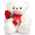 BEJOY Teddy Bear Stuffed Animal Rose Bear with Red Bow Soft Plush Toy Holiday Valentine's Day 12 Inches White