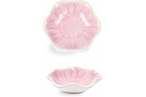 Dmnnlp Tea Bag Dish, Ceramic Spoon Rest 4.3 Inch, Flower Shape Small Bowls for Dips, Spoon Holder Kitchen, Condiment Dish, Snack Bowls, Sushi Soy Dish 2pcs (Pink)