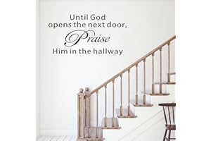 VODOE Bible Verse Wall Stickers for Bedroom: Christian Quotes Inspirational Vinyl Art Wall Decals for Living Room Kitchen - Until God Opens The Next Door 21" X 11"