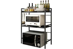 Vinteky Soporte Microondas, Estante Microondas Ajustable de 3 Niveles, Estante para Horno de sobre Encimera de Cocina, Armario de Cocina, Negro