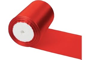 POPOYU Satin Large 10cm x 23m, Ruban Rouge pour Cadeau et Emballage, Rouleau Satinée Solide pour Artisanat DIY Noël, Fête de Mariage, Saint-Valentin, Anniversaire