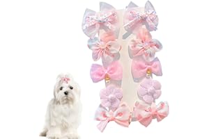 BEPSYOM 10 Pcs Styles Mixtes Petit Chien Rose Pinces à Cheveux Chat Chiot Pet Cheveux Arcs Cheveux Barrettes Épingle à Cheveux Fleur à Cheveux Fête Anniversaire Toilettage Cheveux Accessoire