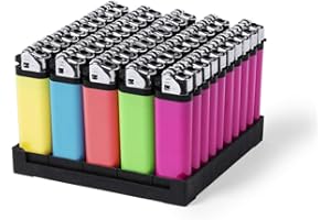 PUBLICLICK Lote Mecheros Encendedores de Colores (Pack 50) Encendedor a Gas de Mecanismo con Piedra, Surtido Colores. con regulador de Llama y protección Infantil. (Encendedor Cuadrado Zir)