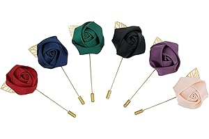BAIJ Revers Fleur Pin,6 Pack Boutonnière Revers pour Homme Boutonnière Fleur en Satin Épinglette Fleur Broches pour Hommes Costume Mariage Marié 6 Couleurs