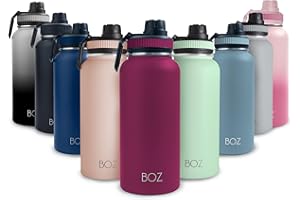 BOZ Botella Agua Acero Inoxidable de 1l, Botella Térmica 1 Litro con Aislamiento de Doble Pared, Termo Agua Fría y Caliente de Boca Ancha Sin BPA, Botella Isotérmica Antiderrame Color Ciruela