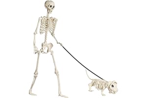 LEVVUE Halloween Skelett mit Hund , 165CM Skelett Lebensgroß Realistisches Ganzkörper Skelett mit beweglichen Gelenken für Party Requisiten Gruseliger Friedhof Geisterhaus Rasen Garten Dekoration