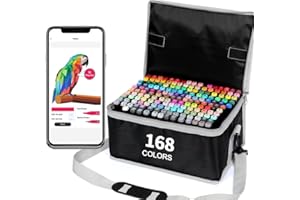 Vokiuler 168+2 Farben Marker Stifte, Alkohol Marker Set mit Coloring App, Pinsel Twin Art Marker Set für Erwachsen Malen Ausgestattet mit Schwarzer Tragetasche Lagerbasis für Weihnachten
