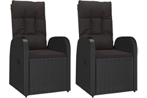 vidaXL 2X Garten Liegestuhl mit Auflagen Gartenstuhl Relaxstuhl Sessel Stuhl Gartensessel Gartenmöbel Hochlehner Poly Rattan Schwarz