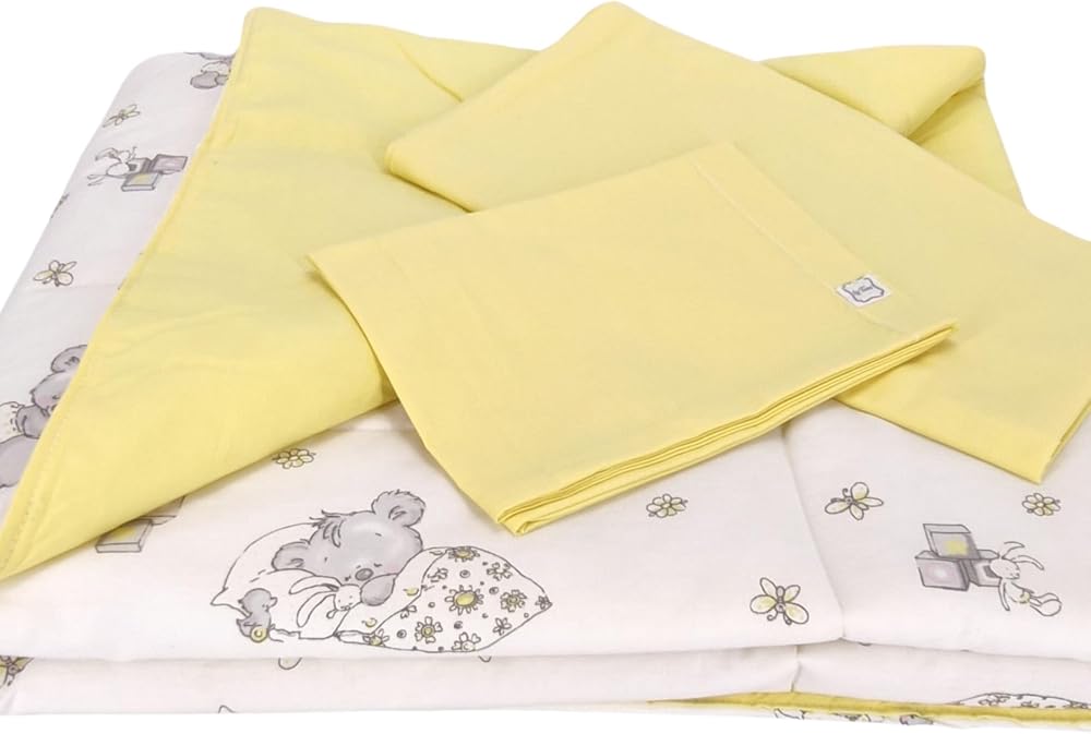 Bebek El Yapımı Koala Desenli Yorgan Çarşaf Ve Yastıklı Üçlü Set (Sarı)