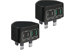 SAQYKAN 2-Pack 40W USB C Plug Fast Charge, 4-Port Multi Charger Plug UK Charing Plug Dual Port Type C PD Power Adapter USB Plug Multiple Wall Plug for iPhone 16 15 14 13 12 11 Pro Plus Max XR, iPad,Samsung