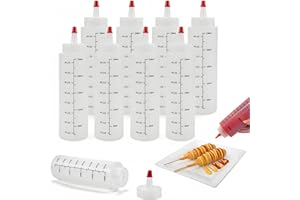 ROSNONG 10 Pcs Sauce Bottles with Red Caps, 250ml Squeezy Sauce Bottles, Squeeze Bottle with Nozzle for Ketchup, BBQ, Sauces, Syrup, Dressings